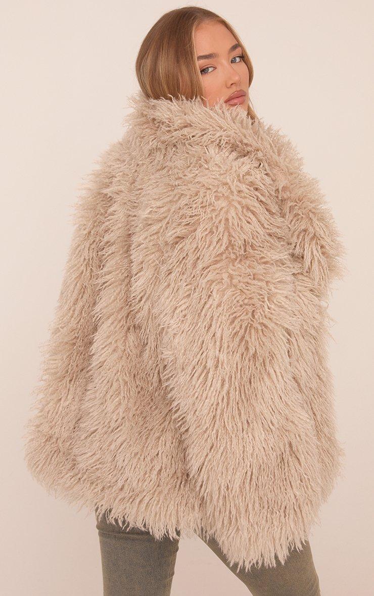 ジャケット・アウター DIANTE Shaggy middle loose coat Oversized Collar Shaggy Coat In Beige Faux Fur | EGO US | EGO
