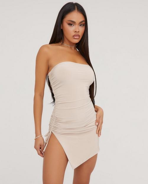 Nude Slinky Ruched Front Strapless Bodysuit