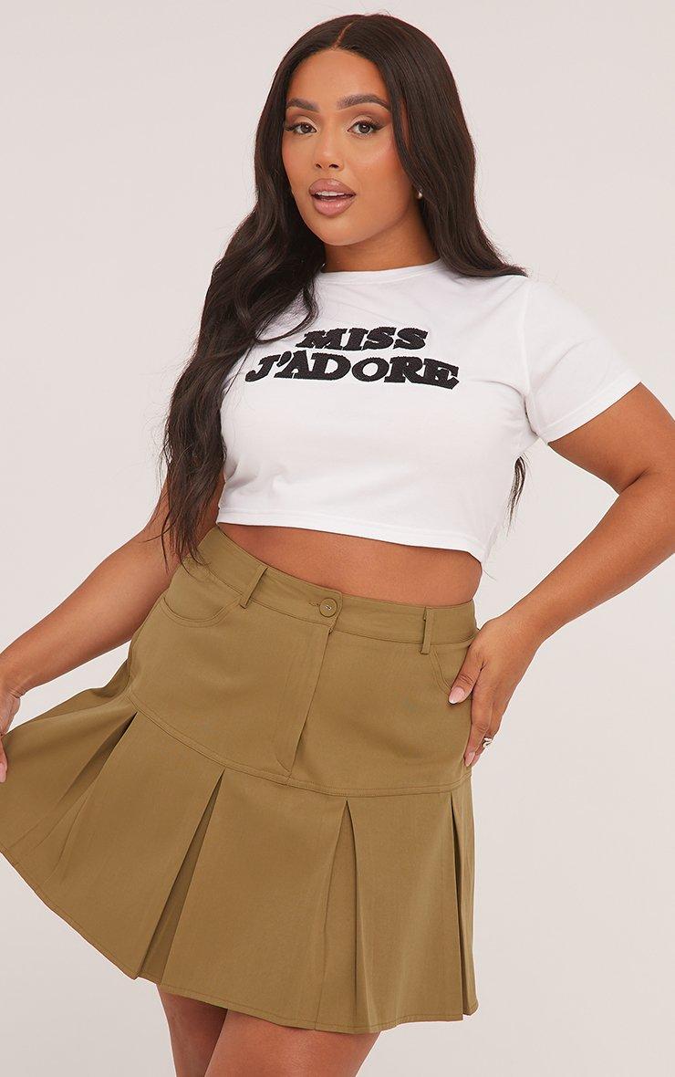 Plus High Waist Pleated Mini Skirt In Khaki Green | EGO US | EGO