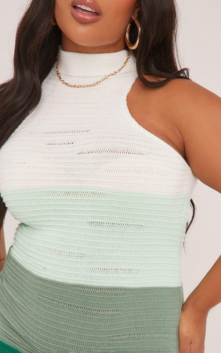 Plus High Neck Sleeveless Mini Bodycon Dress In Green Stripe Knit | EGO UK  | EGO