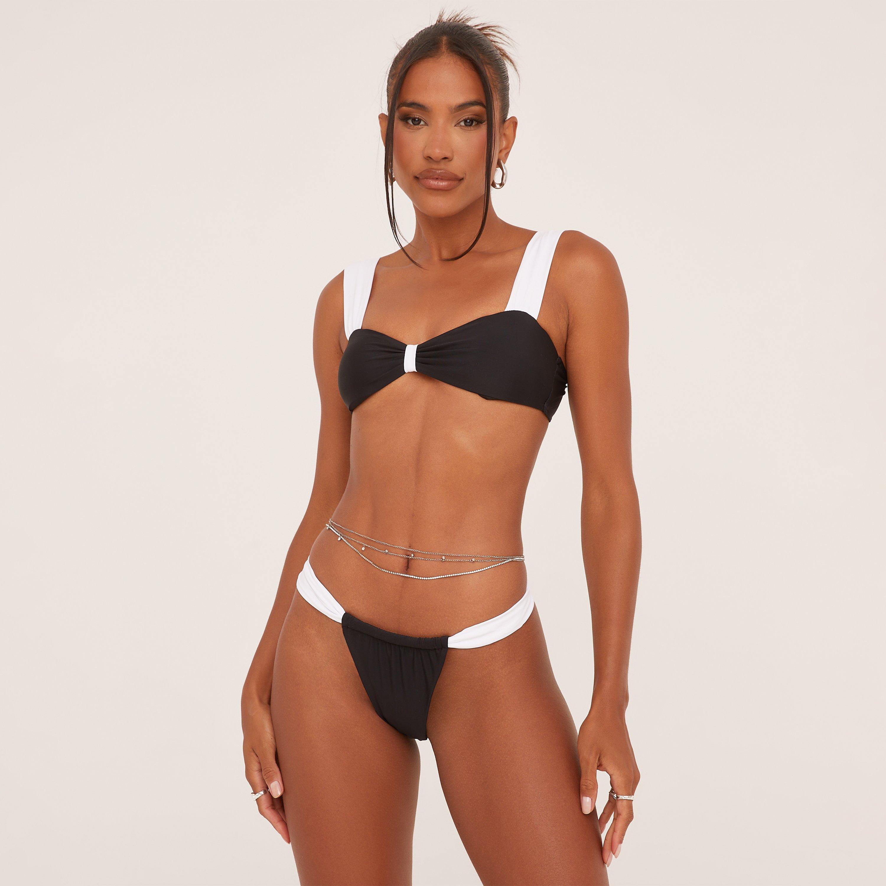 Contrast Strappy Bikini Set In Black, Women’s