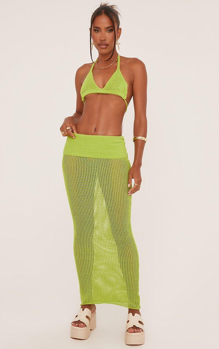 Strappy Triangle Crop Top In Lime Green Knit | EGO US | EGO
