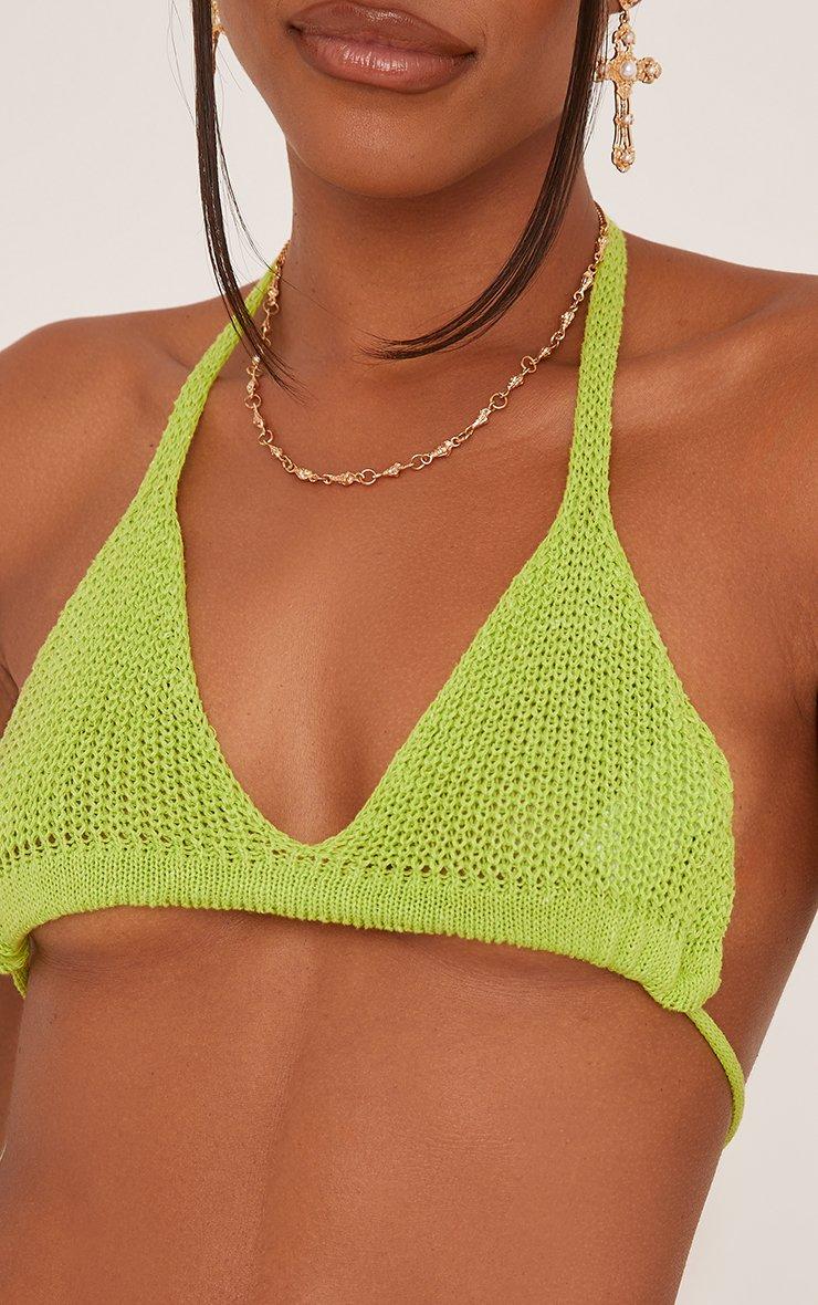 Strappy Triangle Crop Top In Lime Green Knit | EGO US | EGO