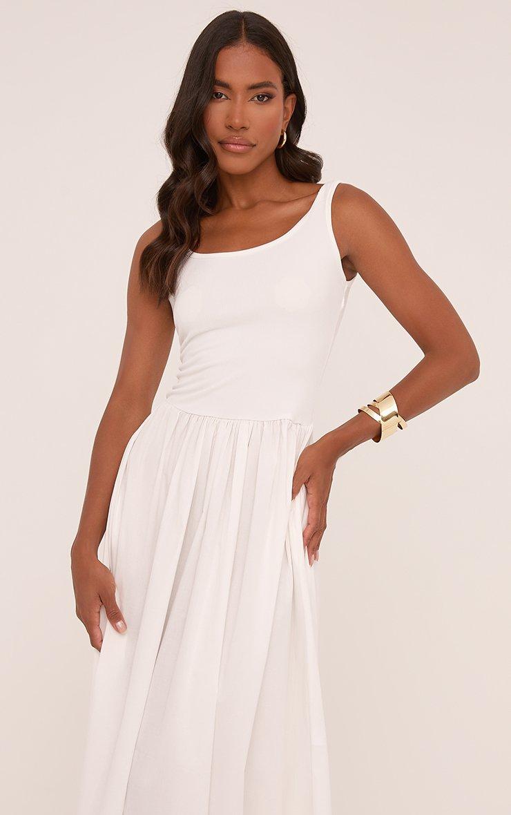 Scoop Neck Dropped Hem Midi Dress In White Woven | EGO US | EGO