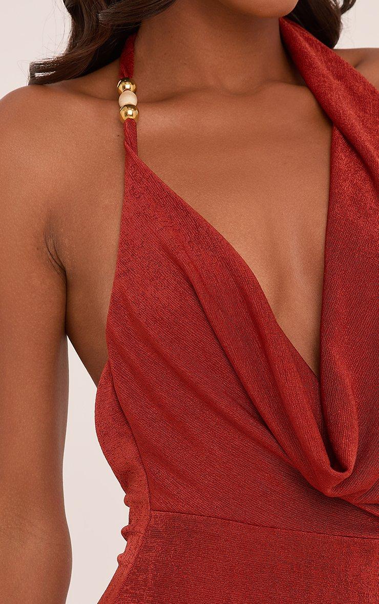Cowl Neck Beaded Detail Open Back Mini Dress In Orange Textured Slinky |  EGO US | EGO