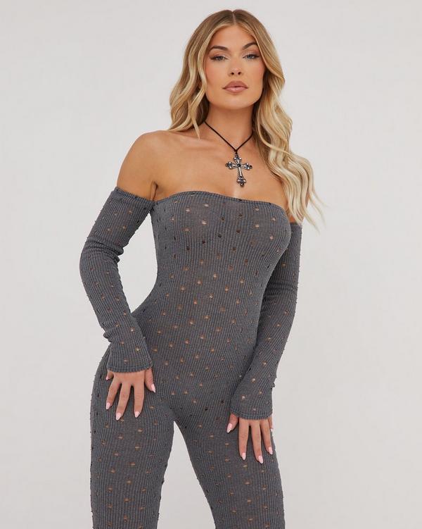 Grey bardot hot sale jumpsuit