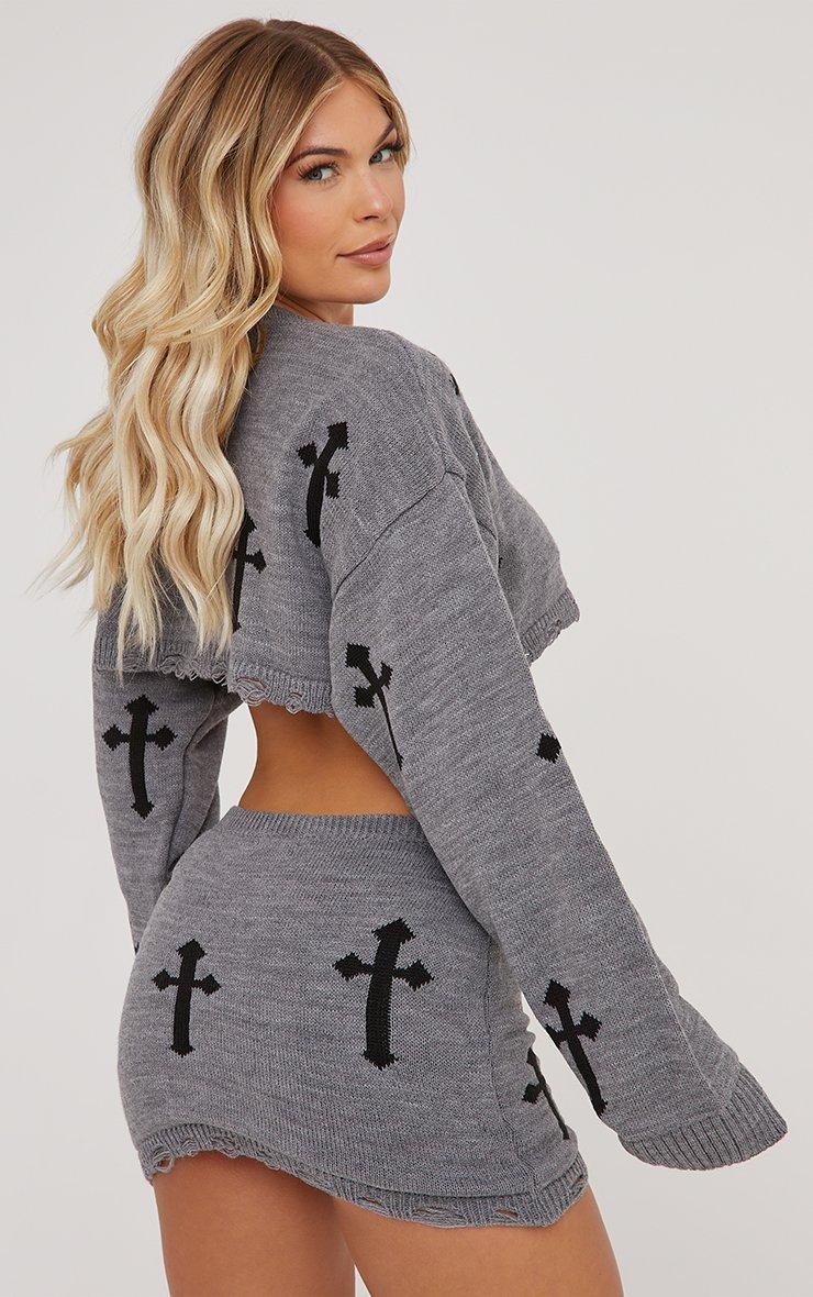 Crucifix Detail Mini Skirt In Grey Knit | EGO UK | EGO