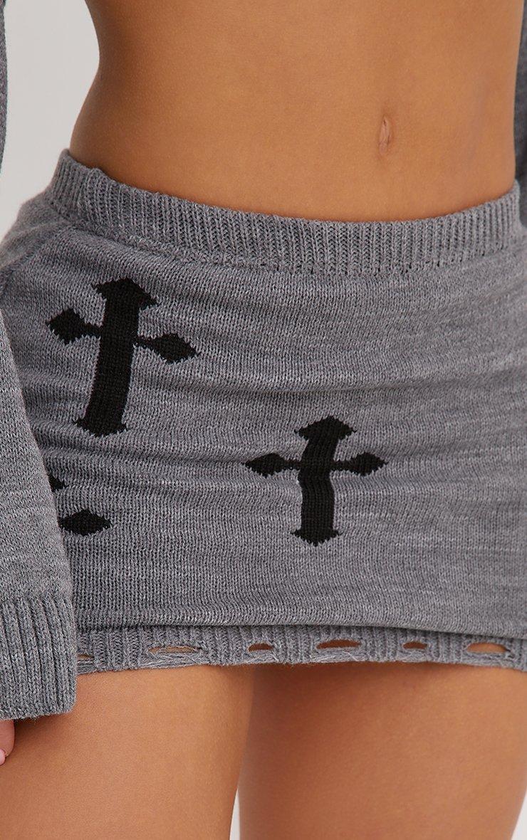 Crucifix Detail Mini Skirt In Grey Knit | EGO UK | EGO