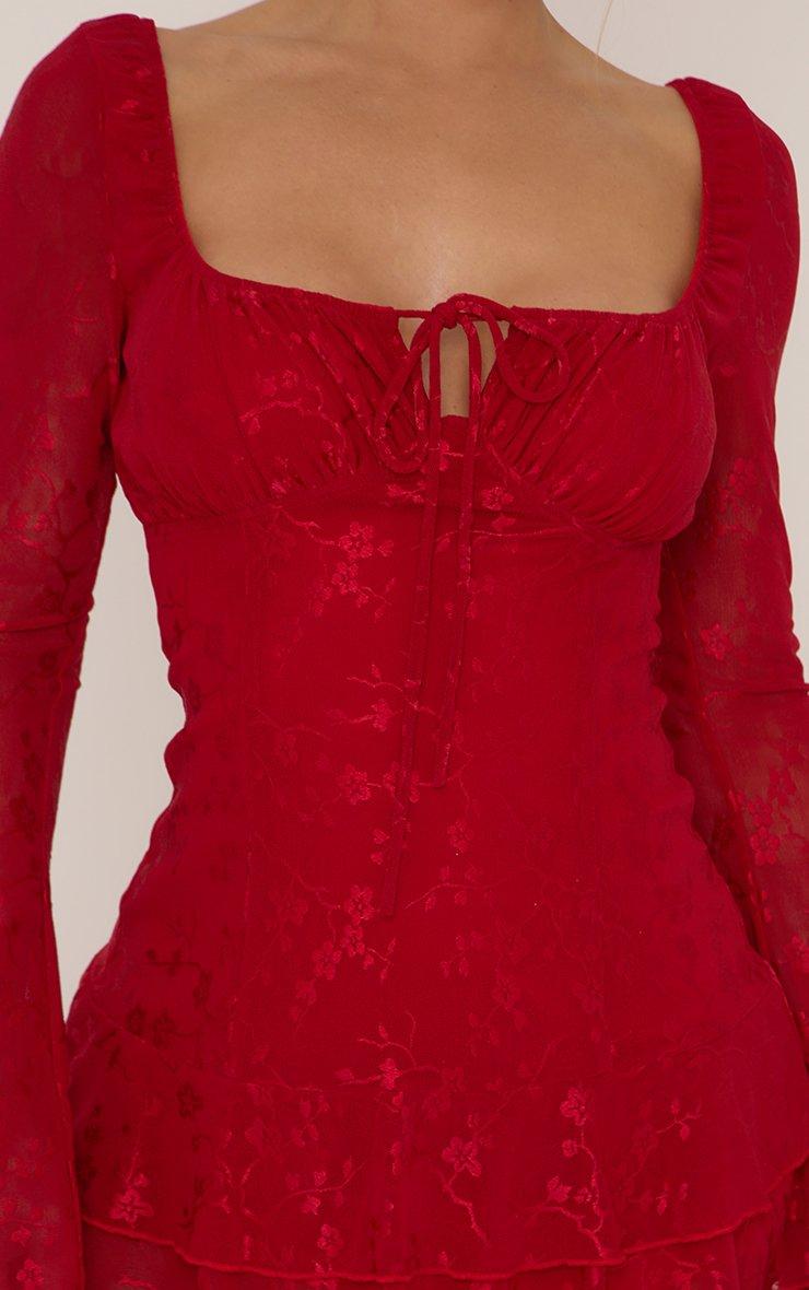 strapless open back dress Marienne Red Lace Long Sleeve Mini Dress main image 1