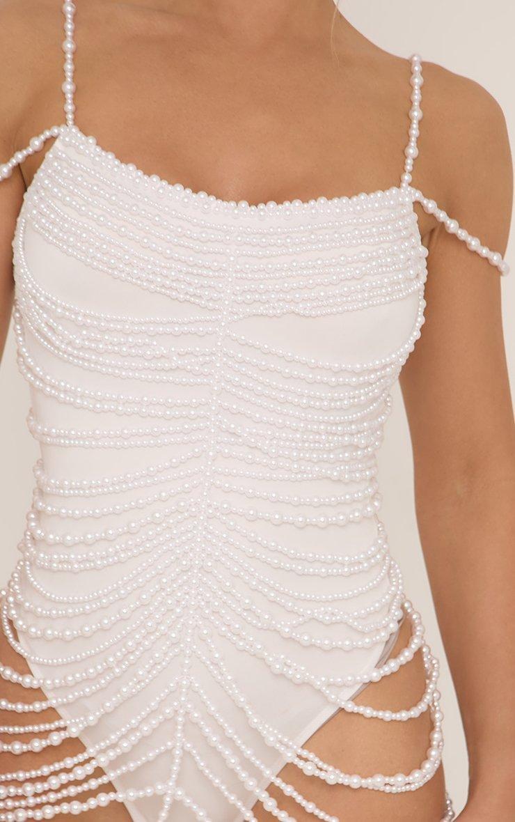 Strappy Scoop Neck Bodysuit Lining Mini Dress In White Pearl...