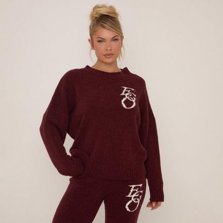 Long Sleeve Crew Neck Ego Graphic Oversized Jumper In Burgundy Knit, Women's Size US