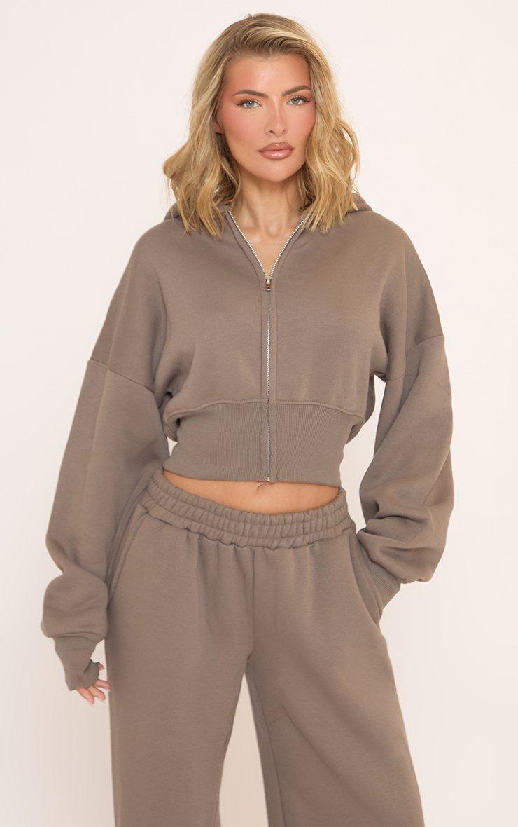 Long Balloon Sleeve Zip Up Front Cropped Hoodie In Grey | EGO US | EGO