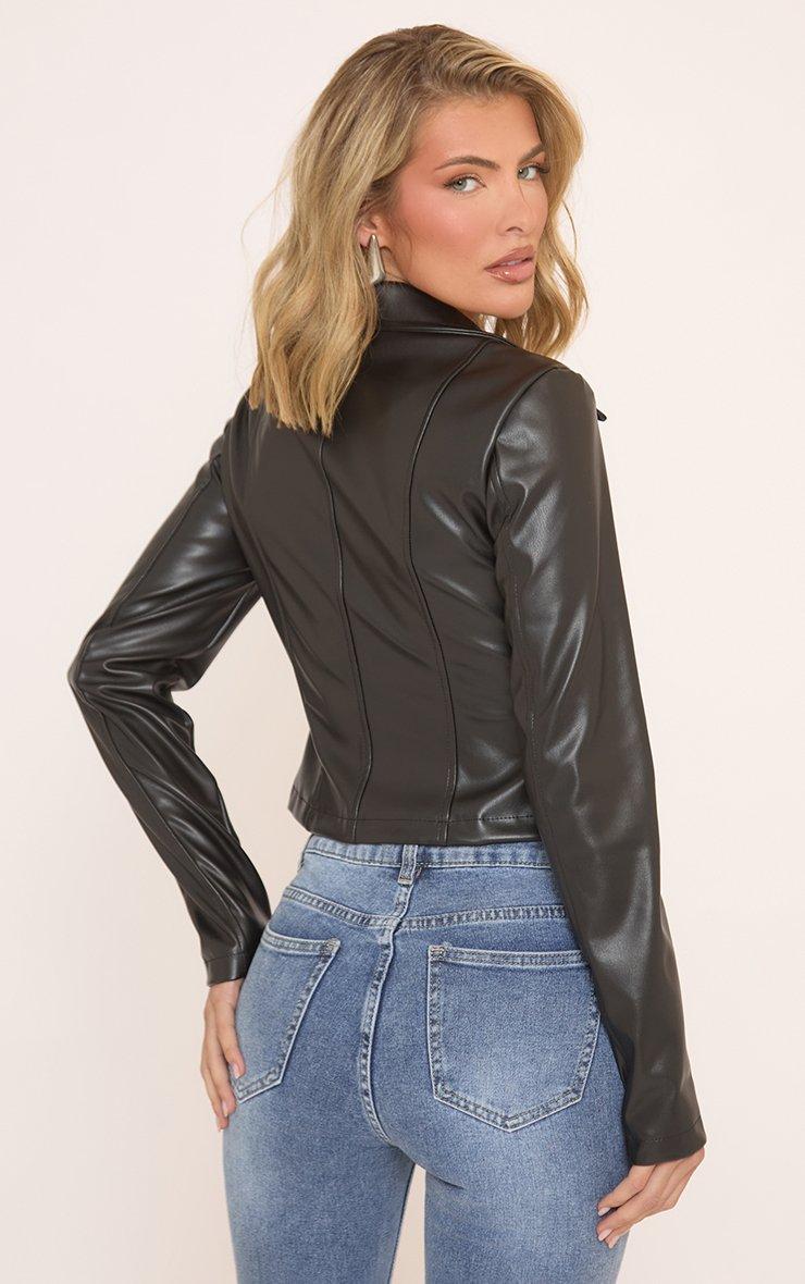 Long Sleeve Double Zip Fitted Jacket In Black Faux Leather | EGO