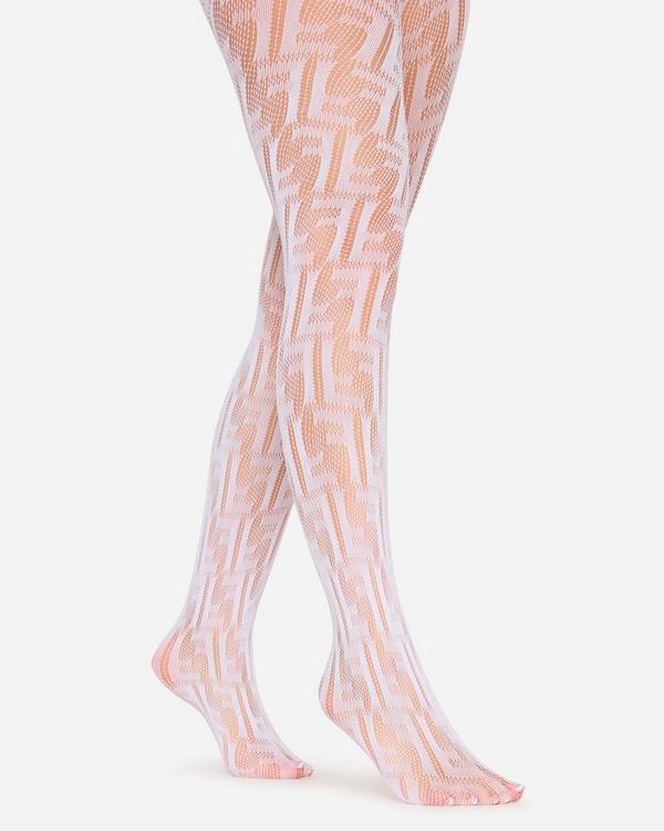 High Waist Printed Fishnet Tights In White
