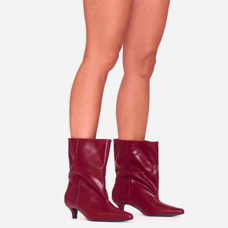 Jannali Pointed Toe Kitten Heel Ankle Boot In Burgundy Faux Leather, Women's Size US