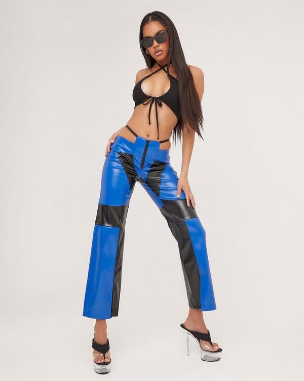 Blue best sale leather trousers