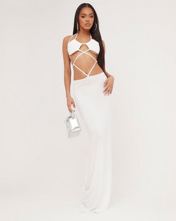 Cut-out Backless Strappy White Dress