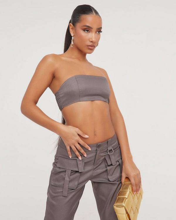 Bandeau Cargo Style Crop Top In Grey