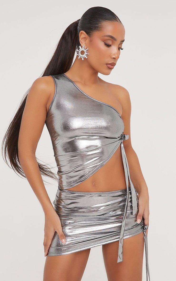 One Shoulder Ruched Tie Side Detail Asymmetric Top And Mini One Shoulder Ruched Tie Side Detail Asymmetric Top And Mini