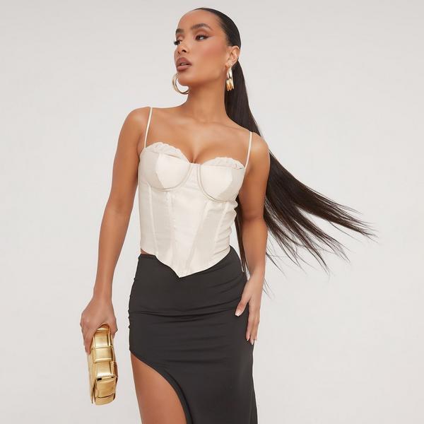 Thin Straps Underwired Ruched Bust Detail Structured Corset Top In