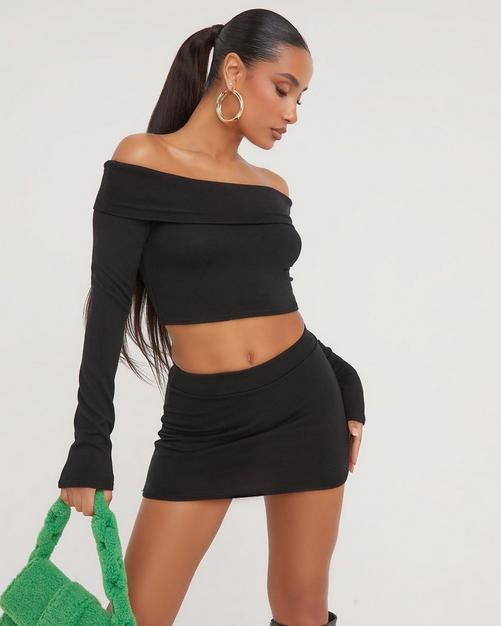 Missguided, Co Ord Rib Diamante Lace Up Crop Top, Black