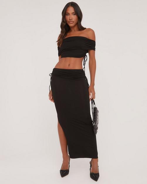 Halterneck Distressed Detail Crop Top And Tie Side Mini Skirt Co-Ord Set In  Two Tone Grey Velvet