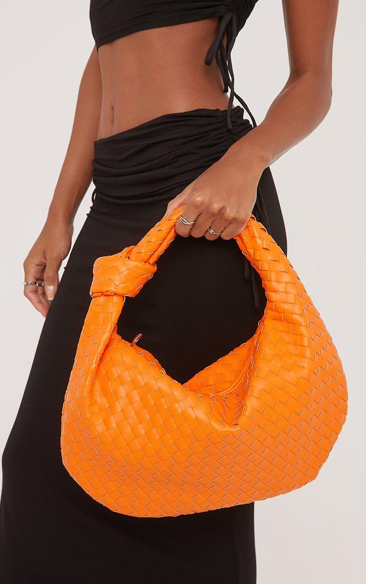 Loreen Woven Knotted Strap Detail Oversized Shoulder Bag In Orange
