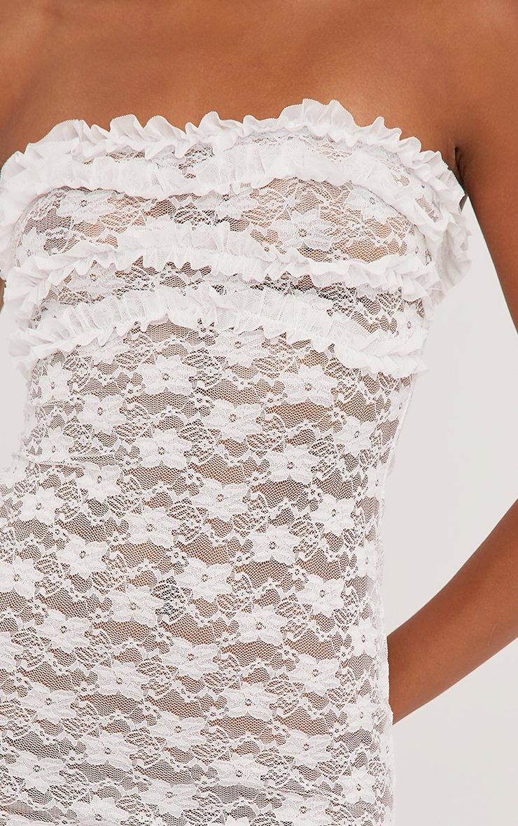Bandeau Frill Hem Detail Maxi Dress In White Lace | EGO US | EGO