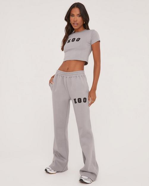 Elasticated Waist Detail Wide Leg Joggers In Cream