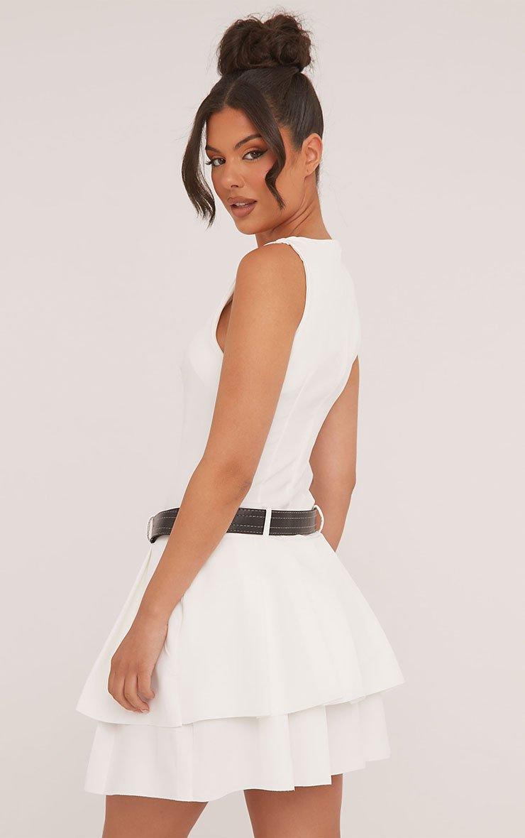 Sleeveless Belted Pleated Flippy Hem Mini Dress In White Woven | EGO US |  EGO