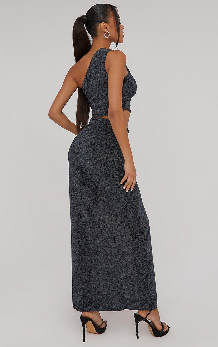 One Shoulder Crop Top And Side Split Knotted Maxi Skirt Co-Ord Set
