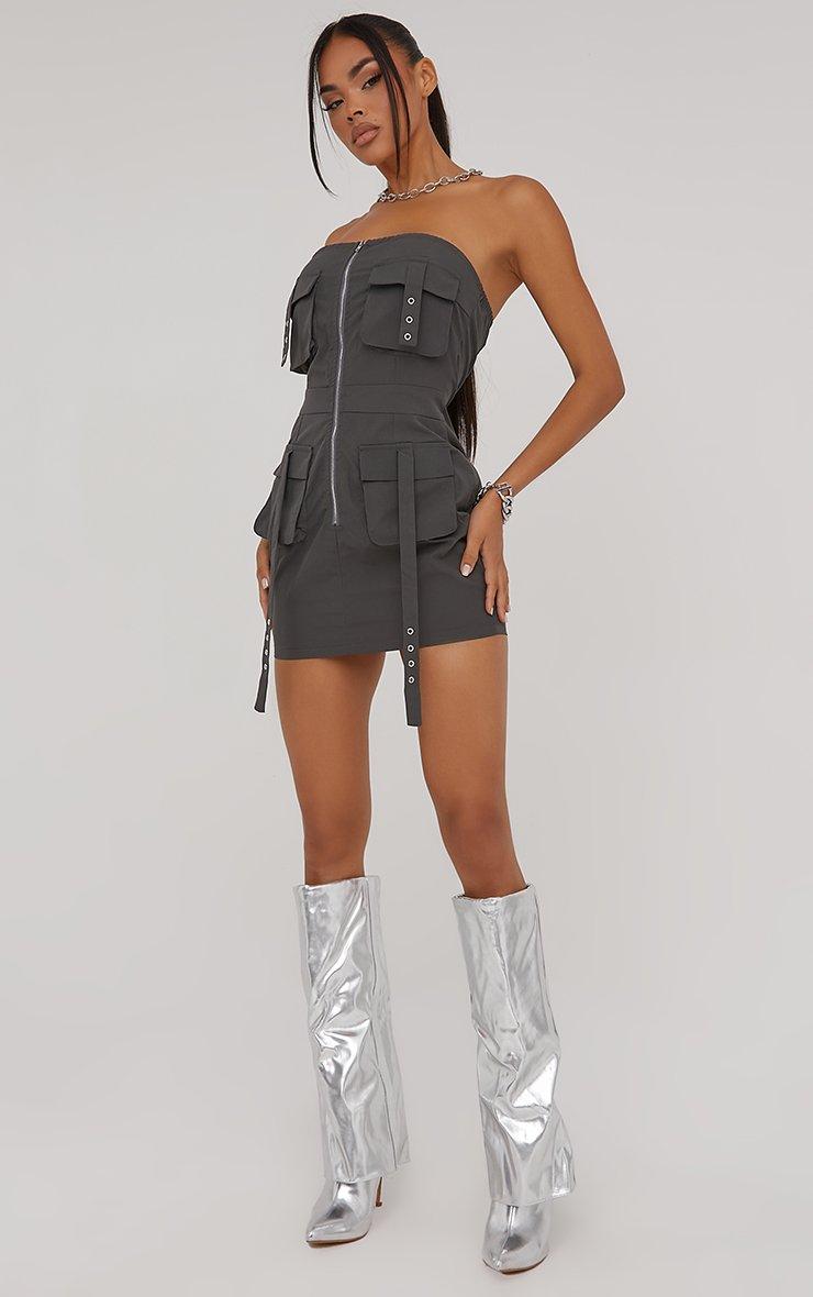 payoda bandeau mini dress in dark grey Women's Payoda Bandeau Mini Dress in Dark Grey, XL , Pleated , Zip Up grey main image 1