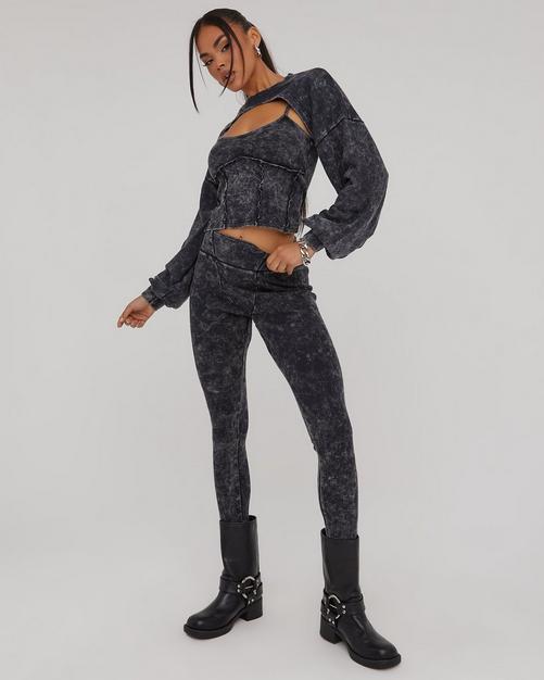Charley' Chocolate Brown Ribbed Long Sleeve Crop Top And Legging
