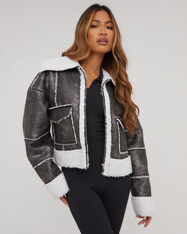 Contrast on sale aviator jacket