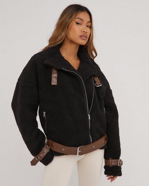 Plus Size Buckle Detail Aviator Jacket