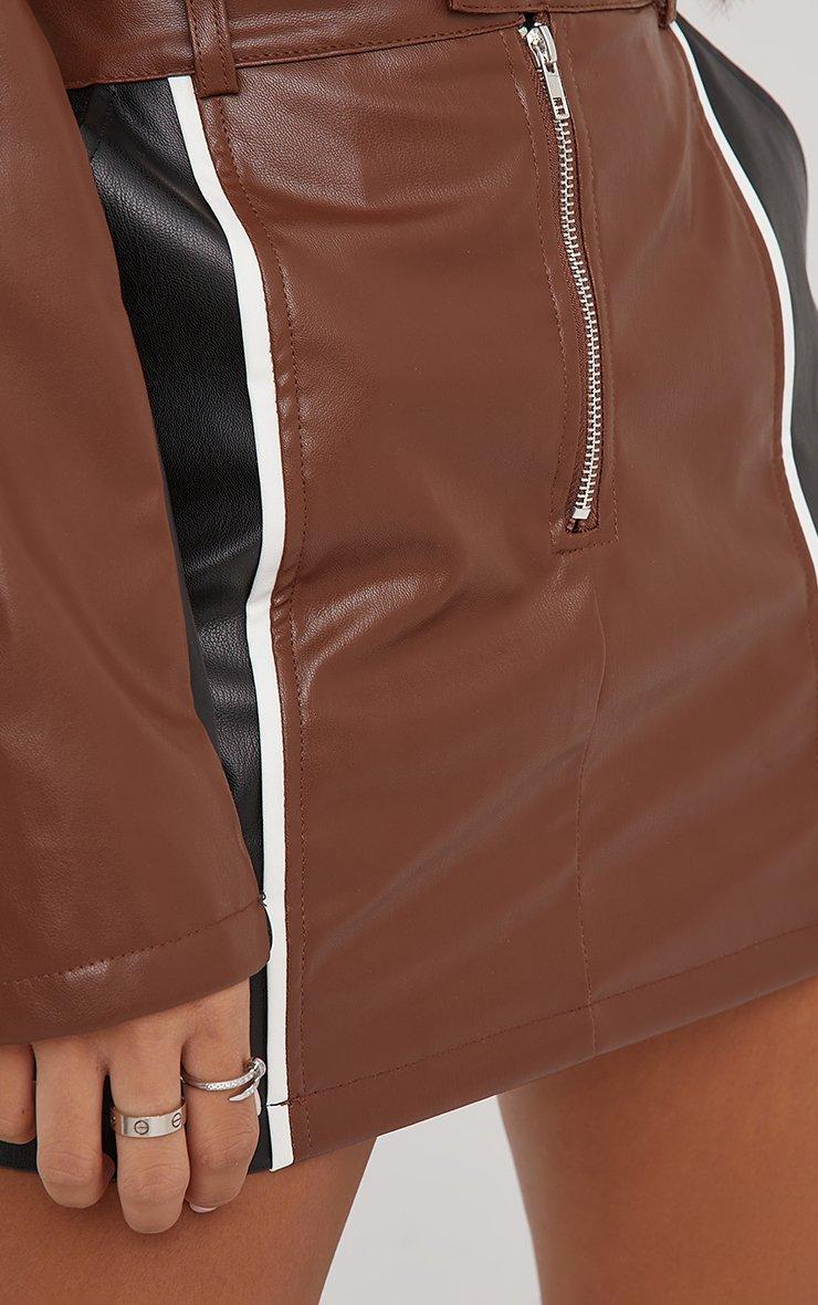 High Waist Zip Front Motocross Colour Block Detail Mini Skirt In