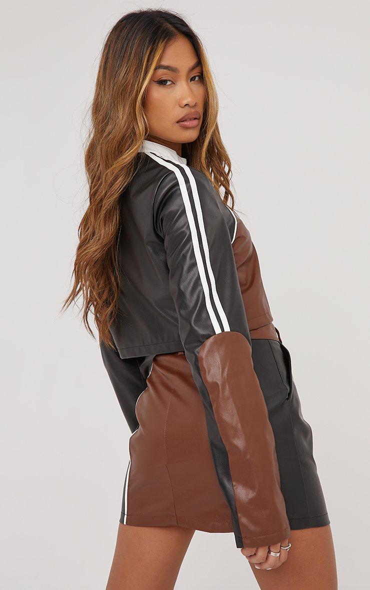 High Waist Zip Front Motocross Colour Block Detail Mini Skirt In