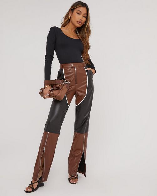 Faux Leather Trousers, Black Faux Leather Trousers