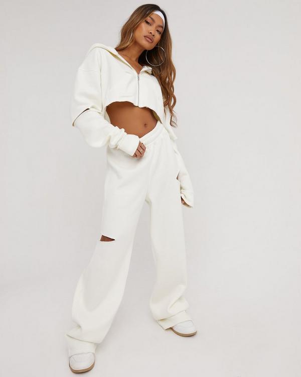 Cream wide leg joggers hot sale