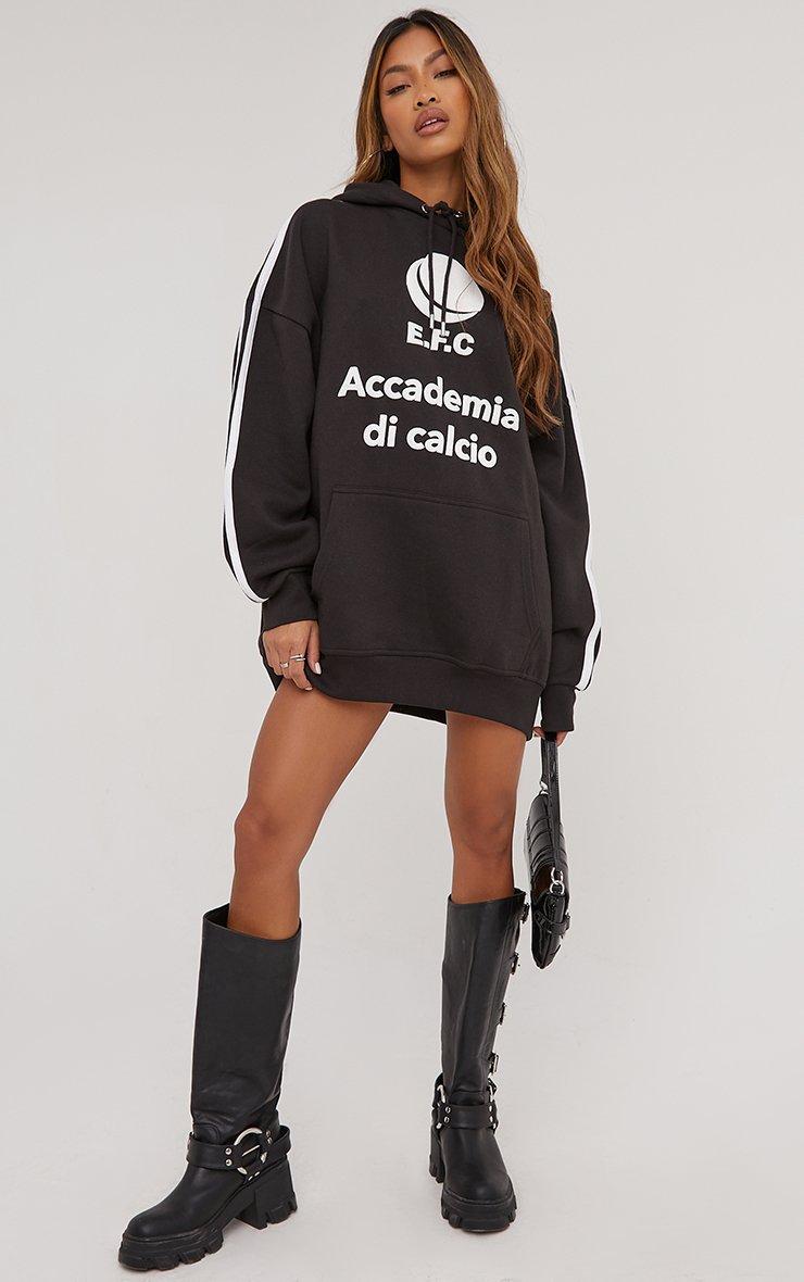 Oversized Sporty Contrast Graphic Detail Hoodie Dress In Black | EGO US |  EGO