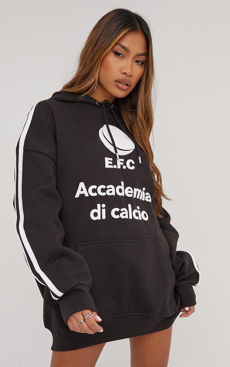 Oversized Sporty Contrast Graphic Detail Hoodie Dress In Black | EGO US |  EGO