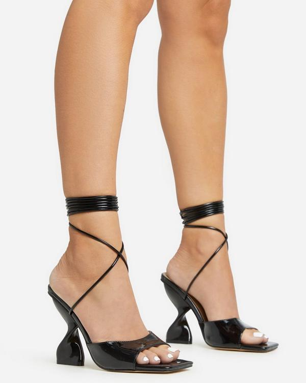 Midas Lace Up Square Toe Twisted Statement Heel In Black Patent EGO