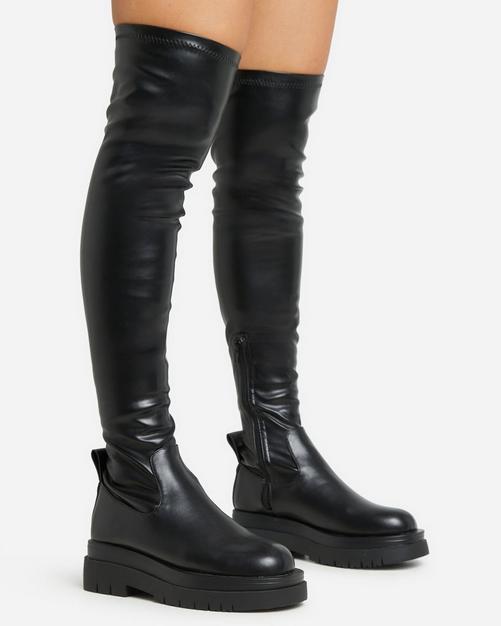 Thigh high leather hot sale platform boots