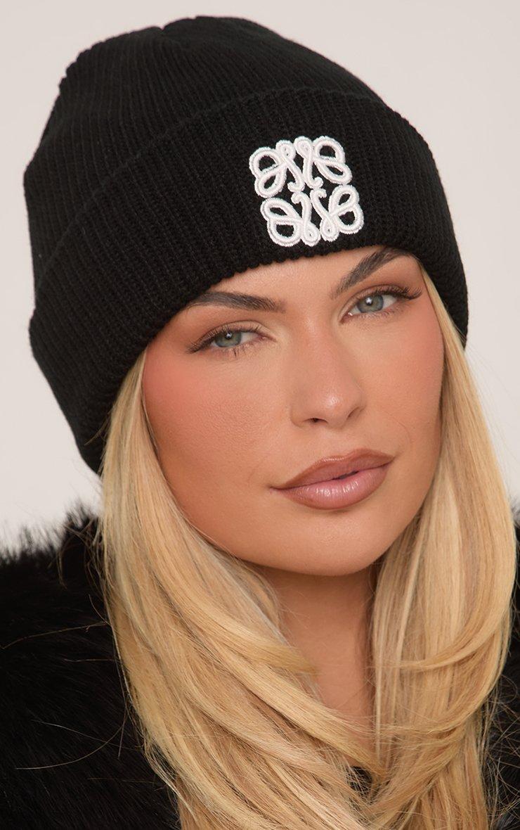 Logo Swirl Detail Fold Over Beanie Hat In Black Knit | EGO UK | EGO