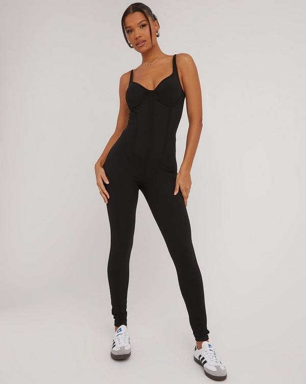 Black Strappy Contour Sculpt Jumpsuit