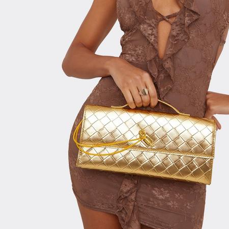 Tori Woven Detail Rectangle Shaped Clutch Bag In Gold Faux Leather, Women's Size US