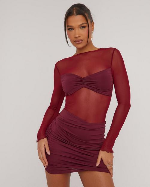 Red Slinky Cowl Wrap Detail Backless Bodycon Dress