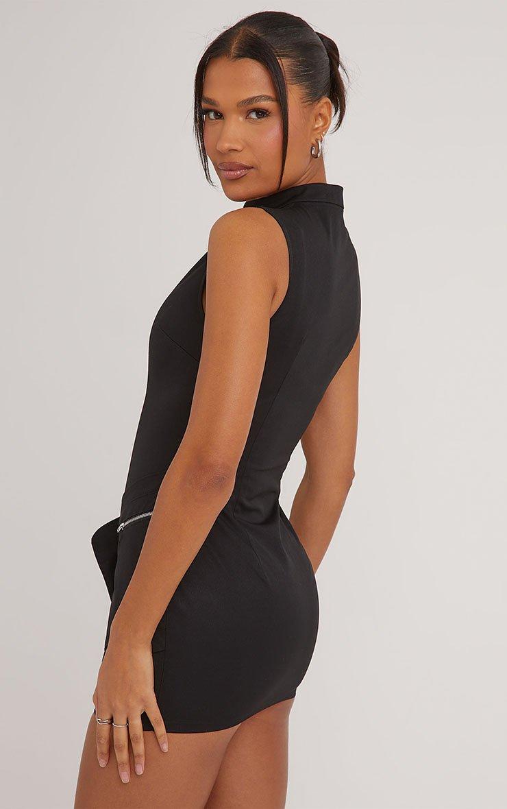 High Neck Zip Front Cross Pocket Detail Cargo Mini Dress In Black Woven |  EGO AU | EGO