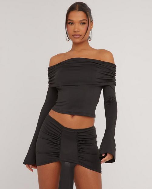 Black Cami Crop Top And Mini Skirt Co Ord Set