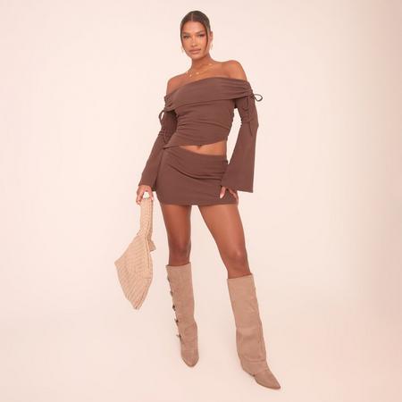 Low Rise Mini Skirt In Chocolate Brown Brushed Rib, Women's Size US